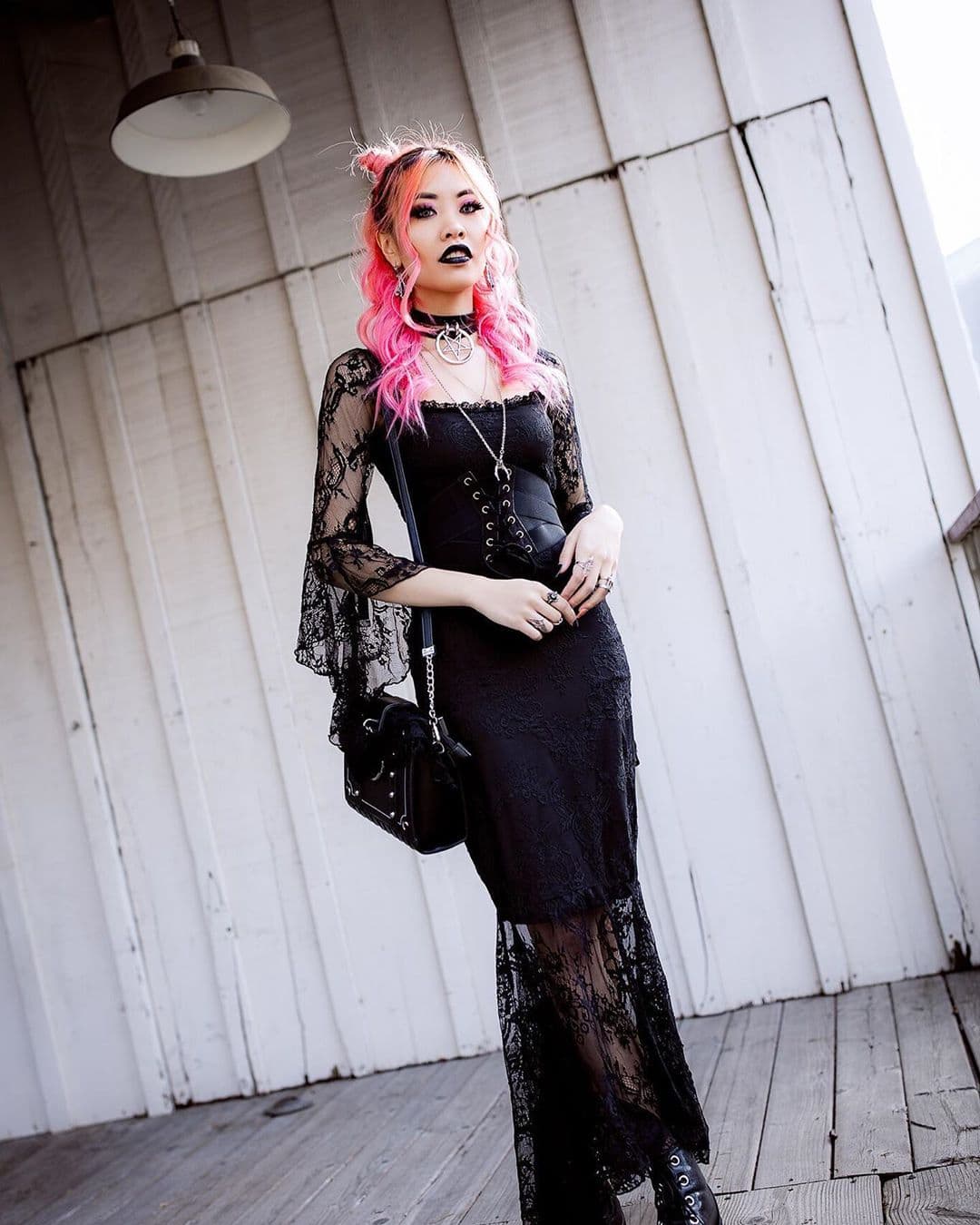 Black Lace Dress with Dramatic Sleeves Black Lace Dress with Dramatic Sleeves — Trendy Emo Style