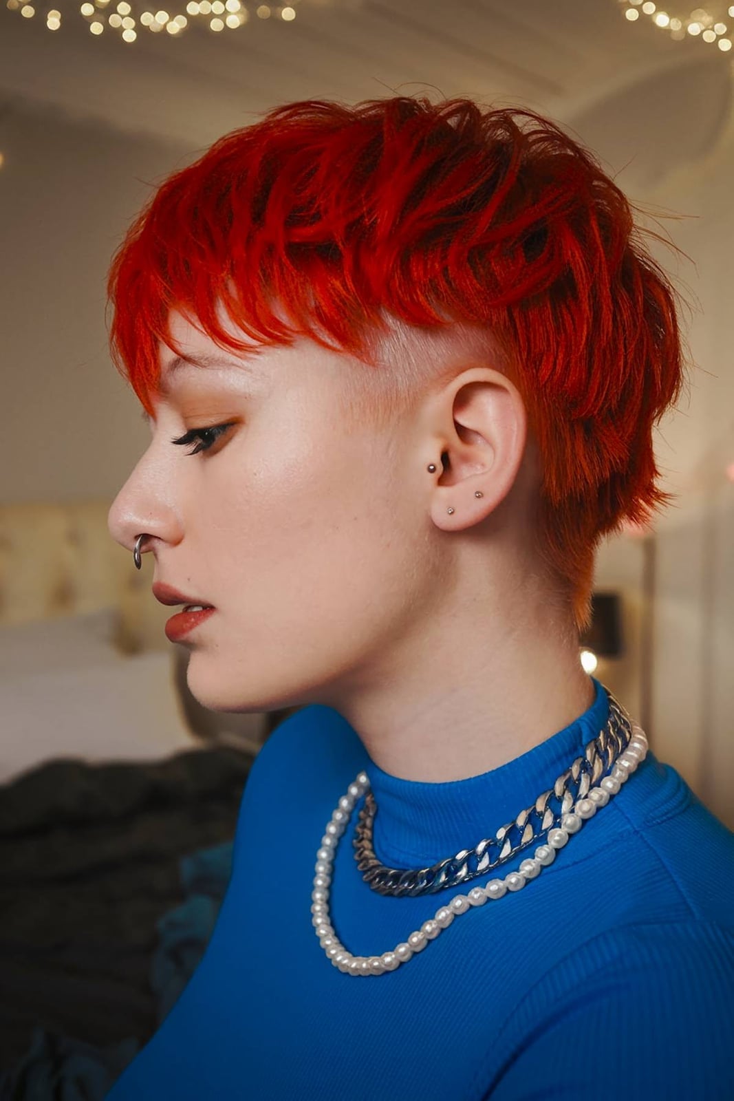 Blue Turtleneck with Undercut Red Hair Blue Turtleneck with Undercut Red Hair — Trendy Emo Style