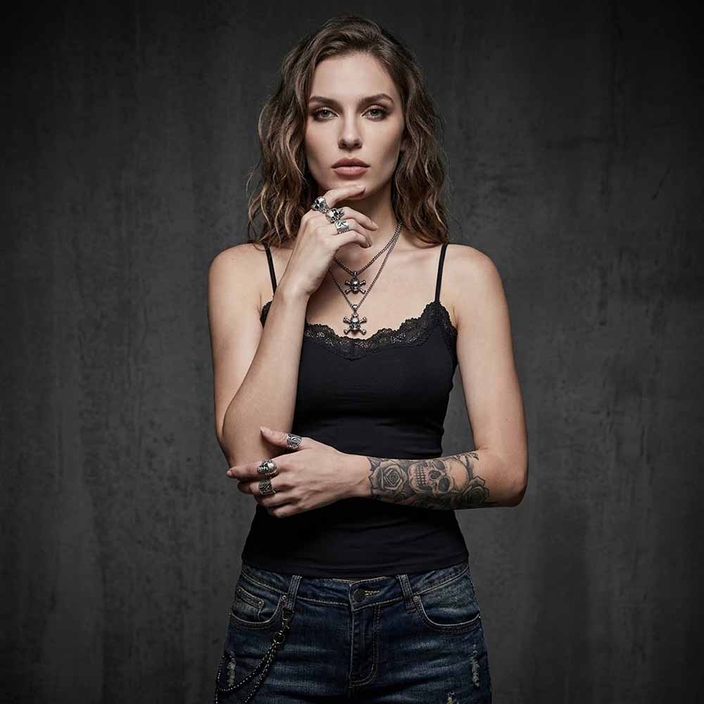 Black Lace Camisole with Distressed Blue Jeans Black Lace Camisole with Distressed Blue Jeans — Trendy Emo Style