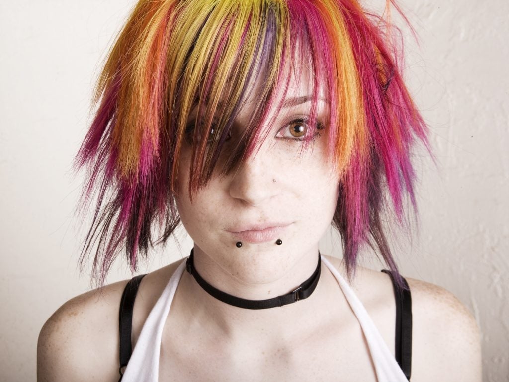 Brightly Colored Spiky Hair with Choker Brightly Colored Spiky Hair with Choker — Trendy Emo Style