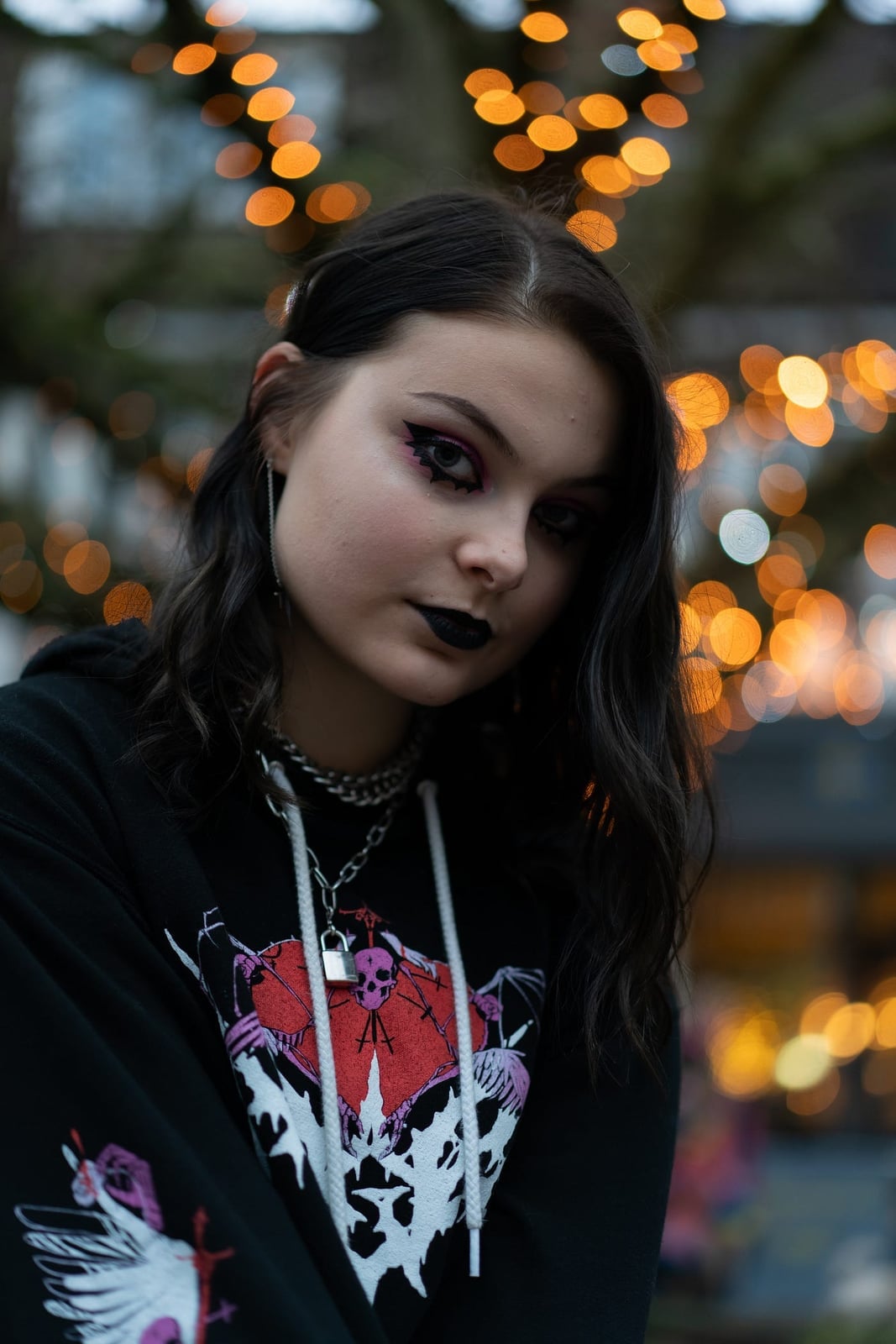 Oversized Graphic Hoodie with Chain Necklace Oversized Graphic Hoodie with Chain Necklace — Trendy Emo Style