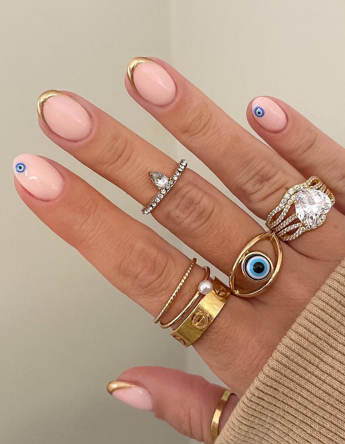 Minimalist Evil Eye Pale Pink French Tips Minimalist Evil Eye Pale Pink French Tips — Trendy Evil Eye Nails