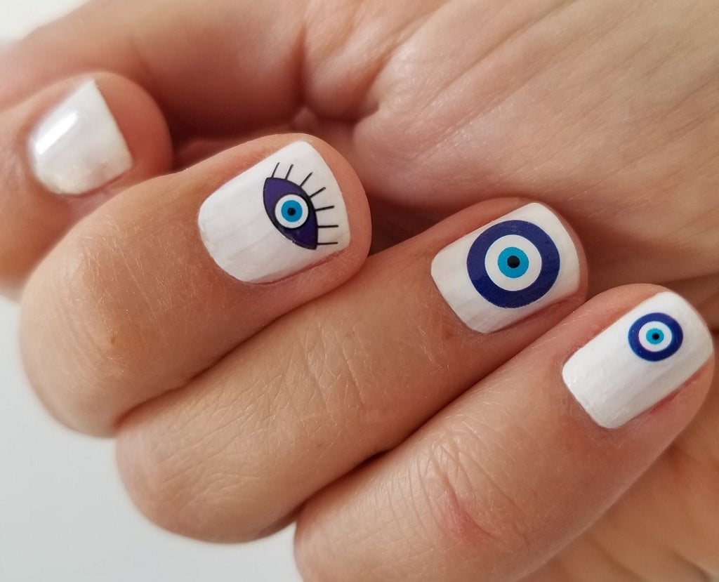 White Square Evil Eye Nails White Square Evil Eye Nails — Trendy Evil Eye Nails