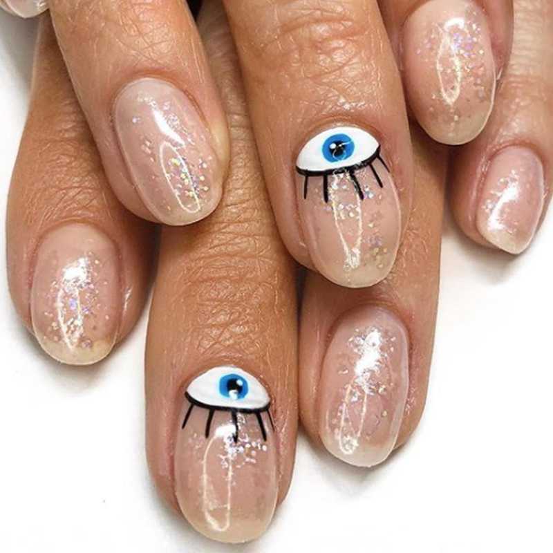 Glitter Evil Eye Short Oval Nails Glitter Evil Eye Short Oval Nails — Trendy Evil Eye Nails