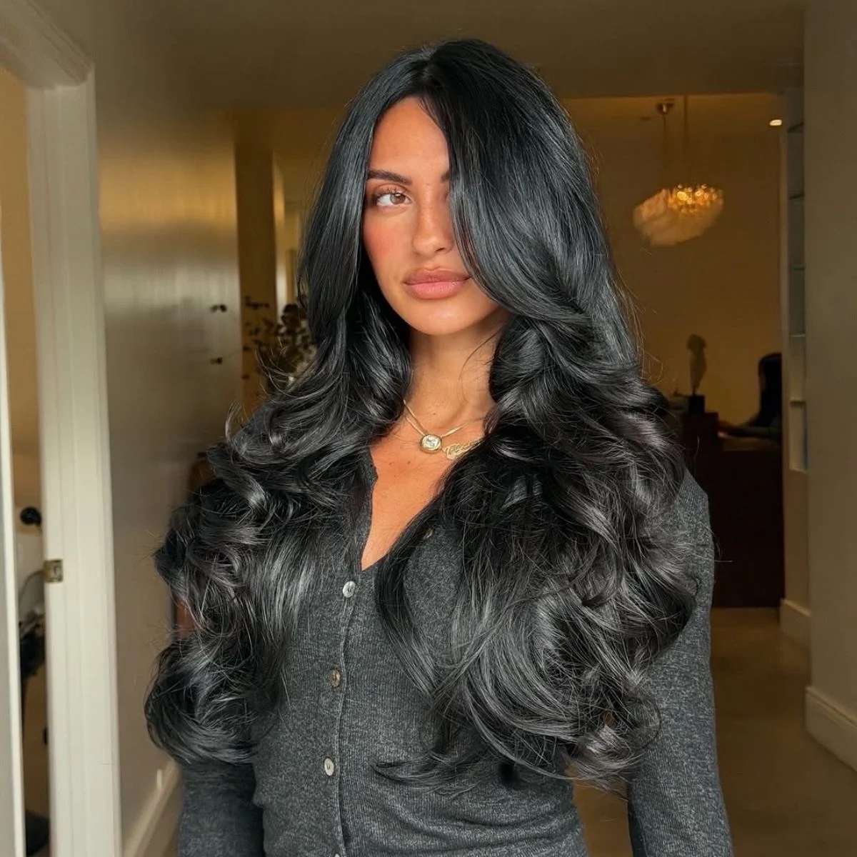 Jet Black Mid-Back Length Voluminous Curls Jet Black Mid-Back Length Voluminous Curls — Trendy Extensions Hair