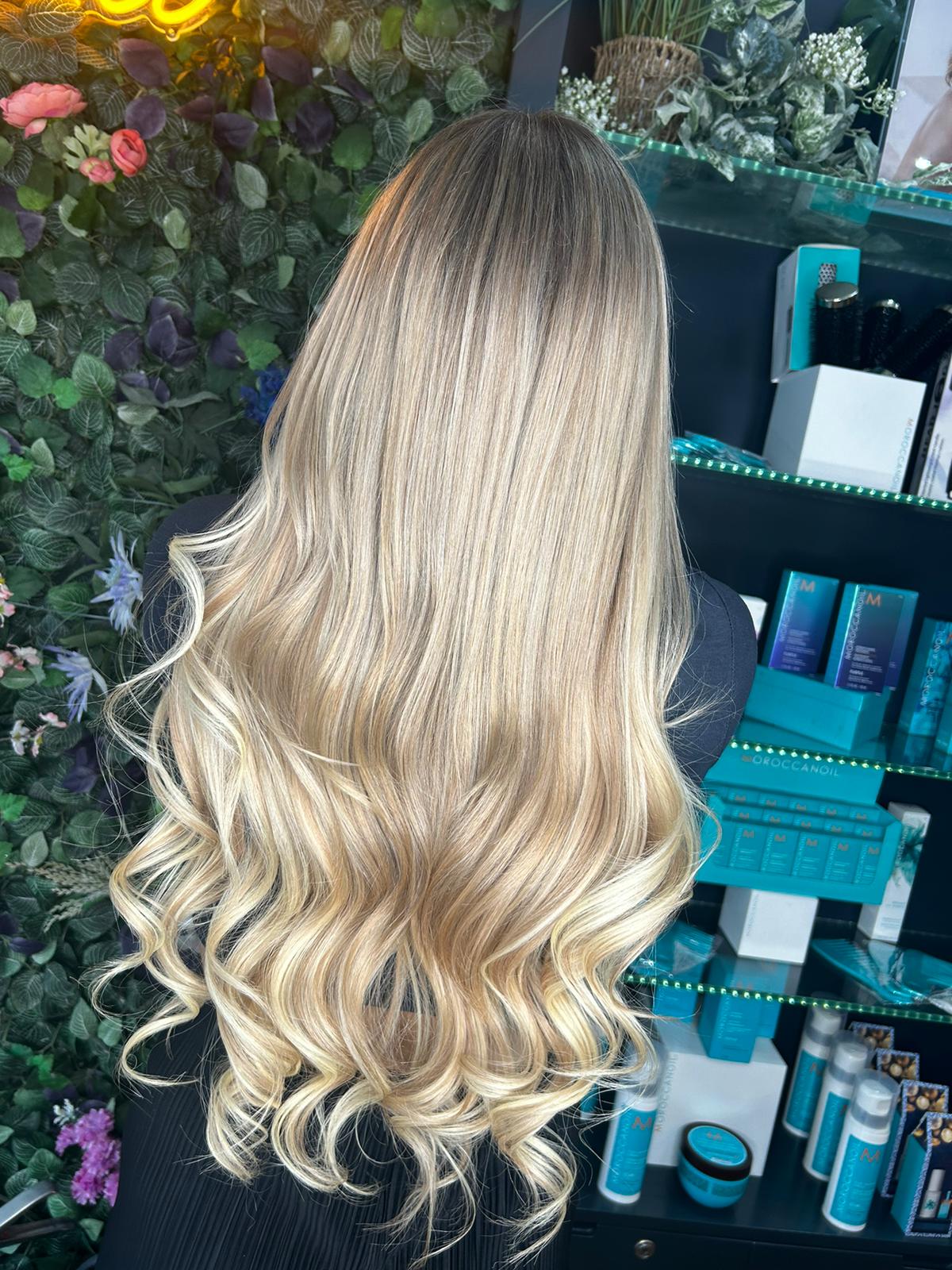 Mid-Back Ash Blonde Balayage Loose Waves Mid-Back Ash Blonde Balayage Loose Waves — Trendy Extensions Hair