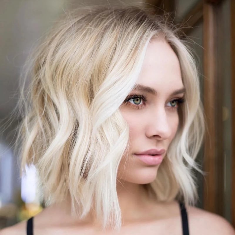Angled Bob Chin Length Side Swept Bangs — Trendy Fine Hair