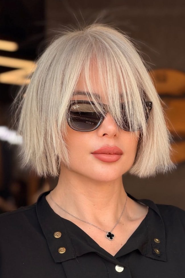 Platinum Blonde Blunt Bob Blunt Fringe — Trendy Fine Hair