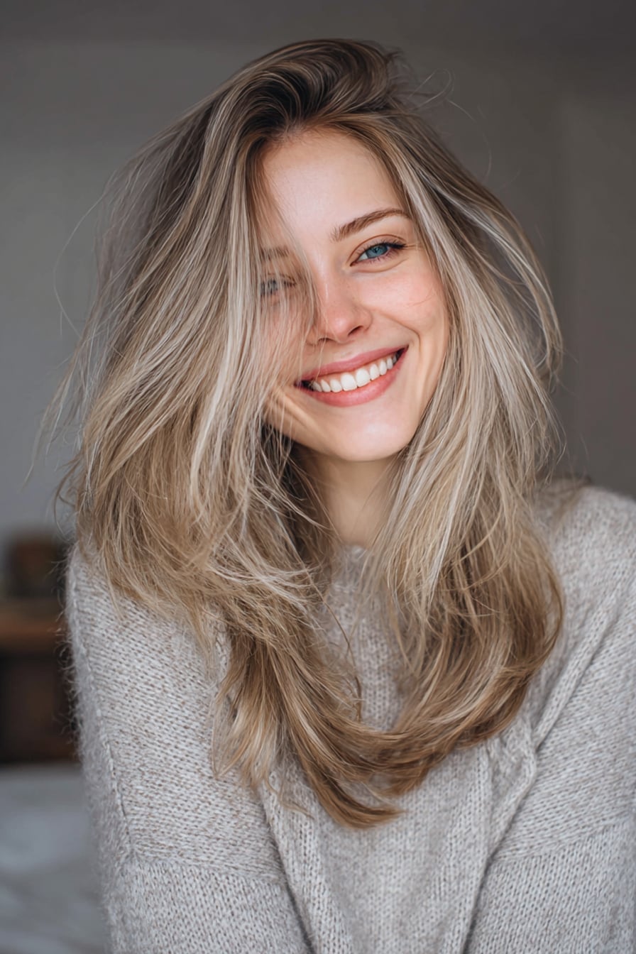 Mid-Back Long Layers Ash Blonde Highlights — Trendy Fine Hair
