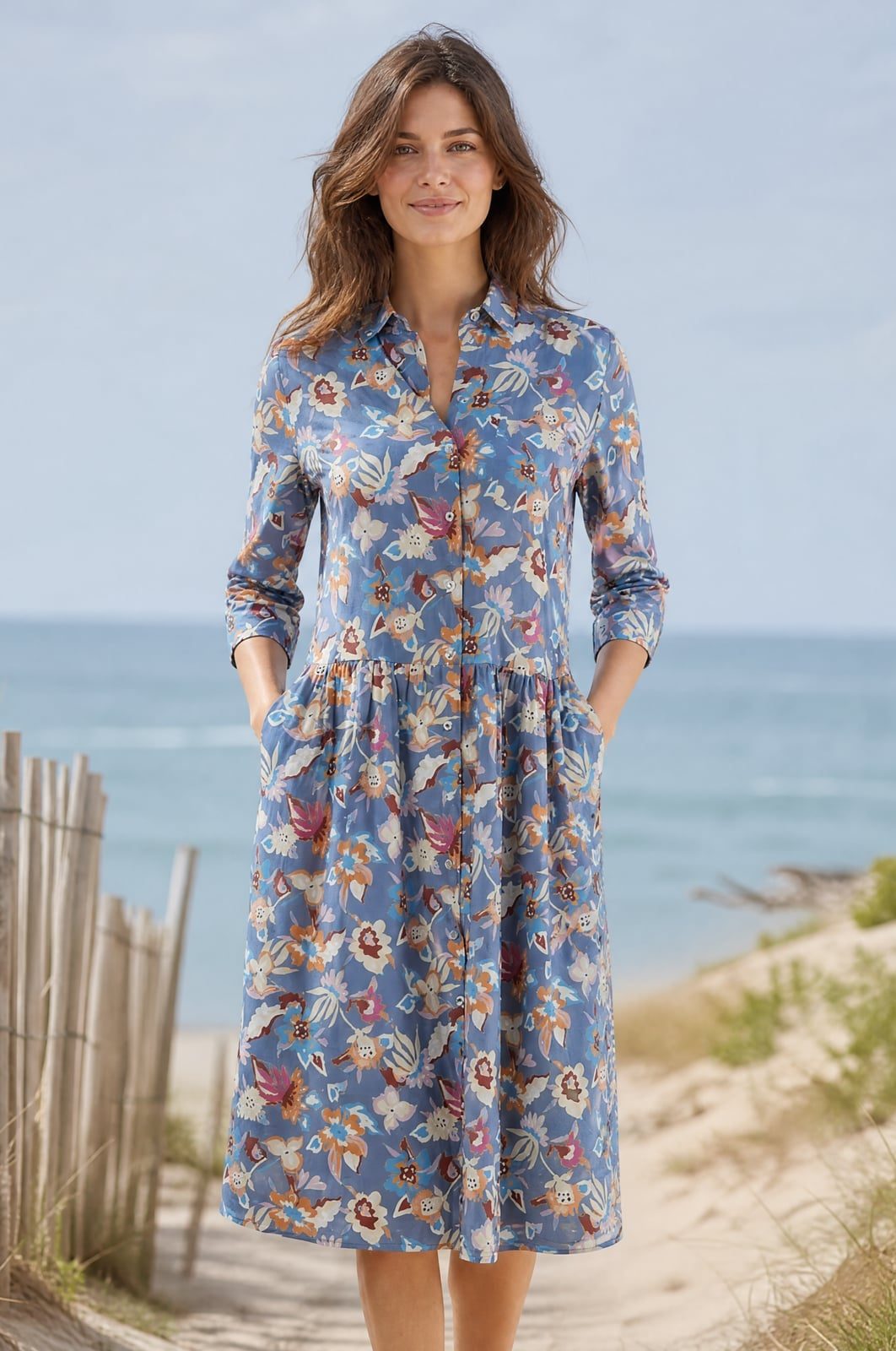 A-line Shirt Dress Multi-Color Floral Print A-line Shirt Dress Multi-Color Floral Print — Trendy Floral Dress