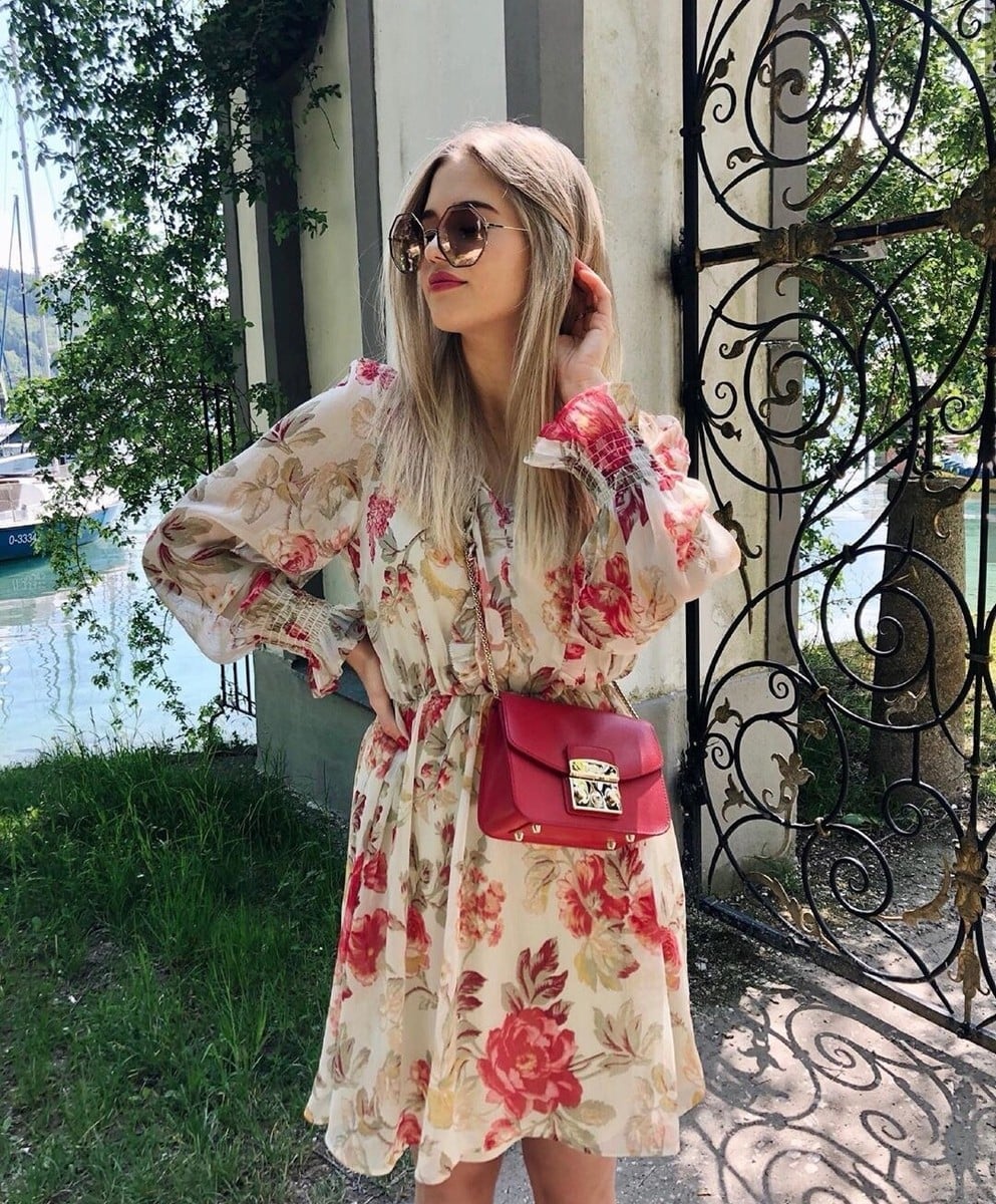 A-line Chiffon Midi Dress Smocked Cuffs A-line Chiffon Midi Dress Smocked Cuffs — Trendy Floral Dress