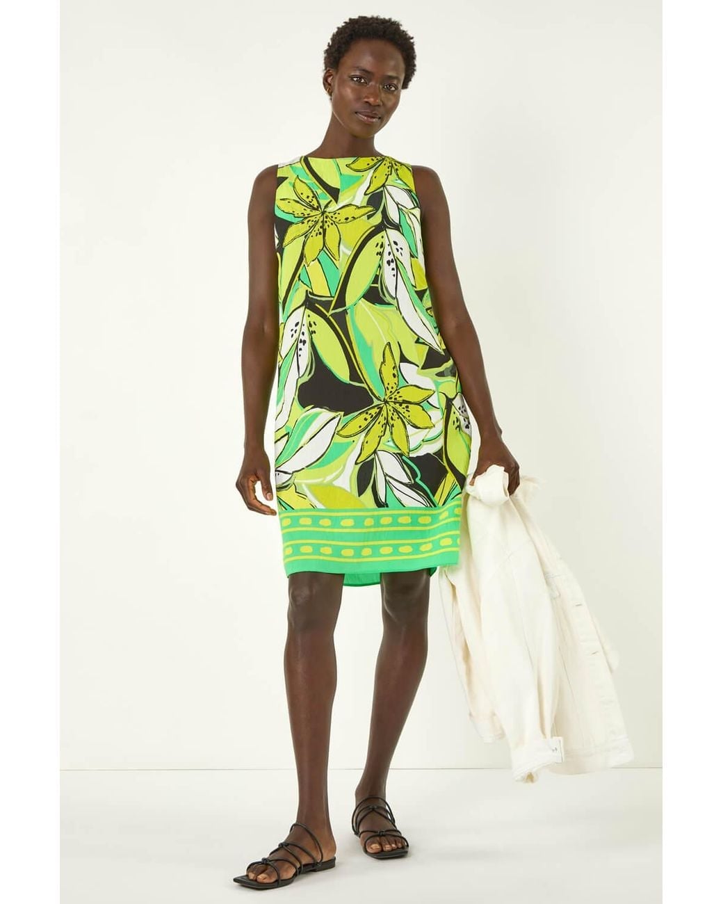 Sleeveless Floral Shift Dress with Border Sleeveless Floral Shift Dress with Border — Trendy Floral Dress
