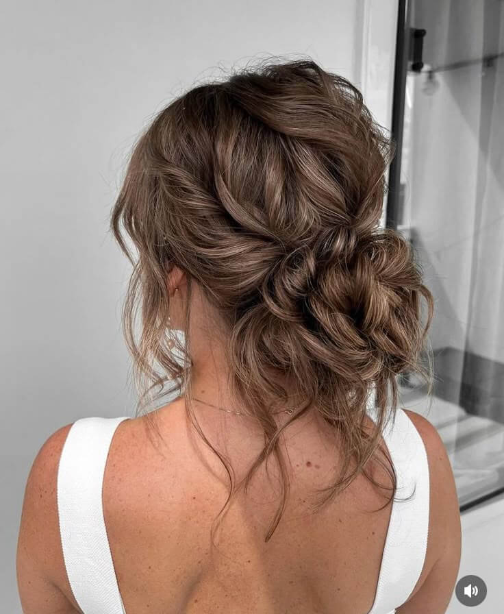 Medium Brown Updo With Textured Curls — Trendy Formal Hair