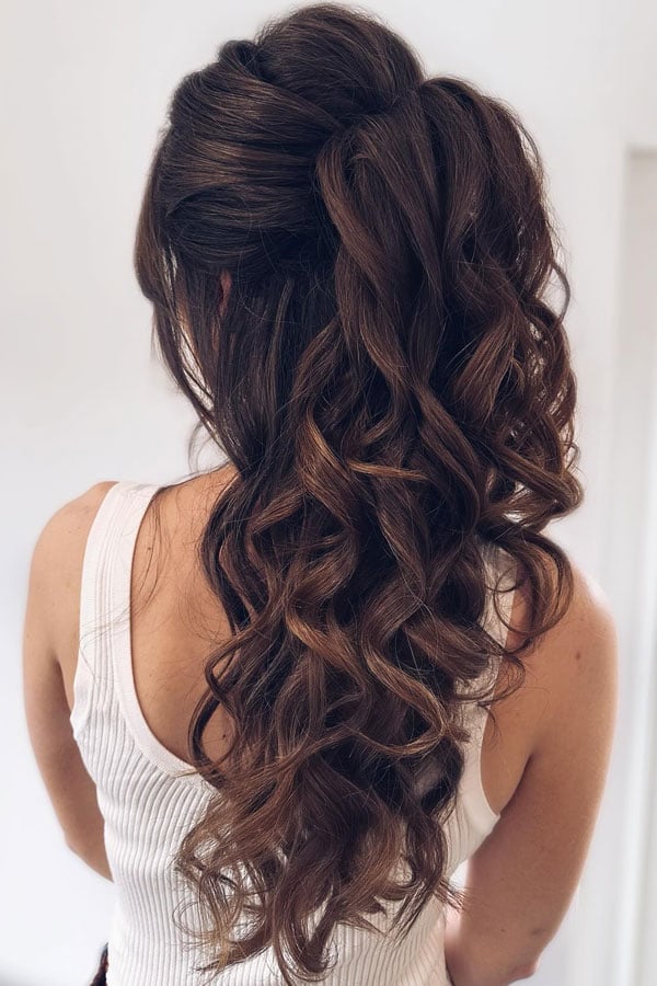 Dark Brown Half Up Half Down Curls — Trendy Formal Hair