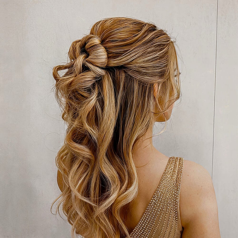 Honey Blonde Half Up Braids And Curls — Trendy Formal Hair