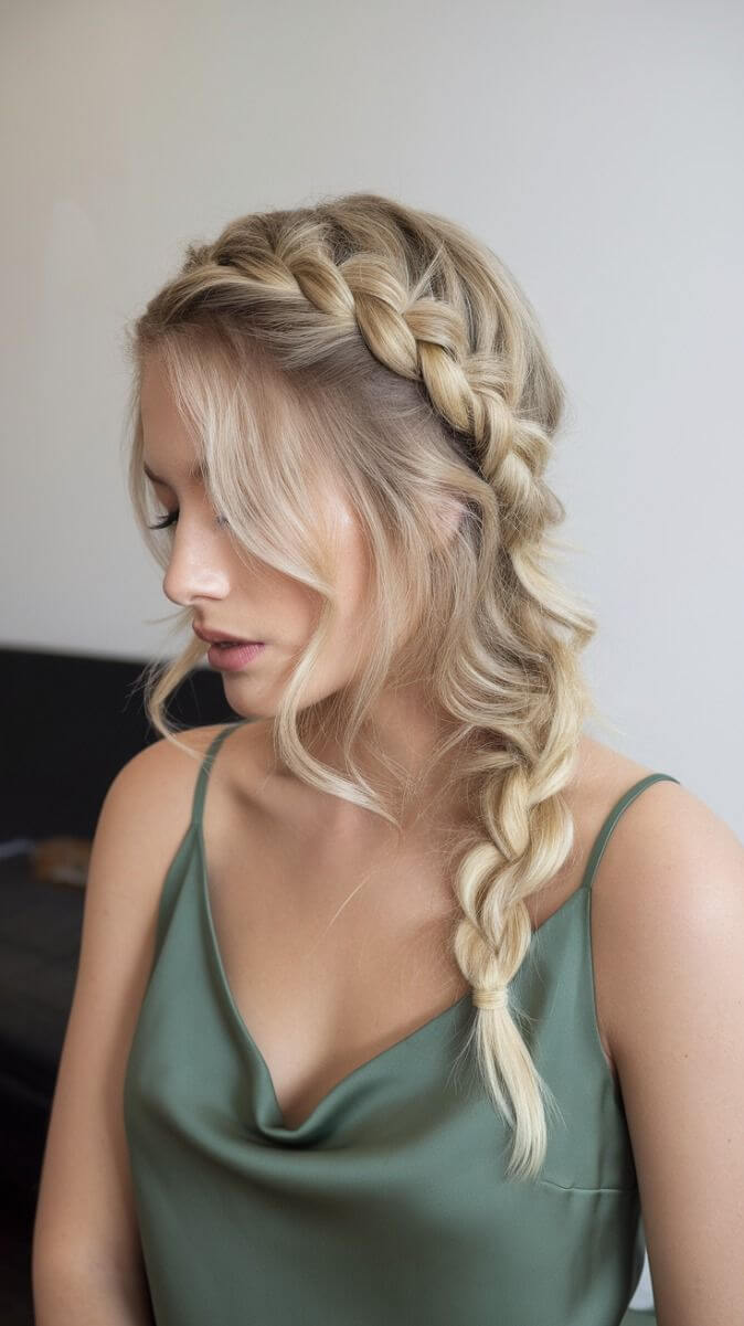 Ash Blonde Braid With Wispy Side Bangs — Trendy Formal Hair