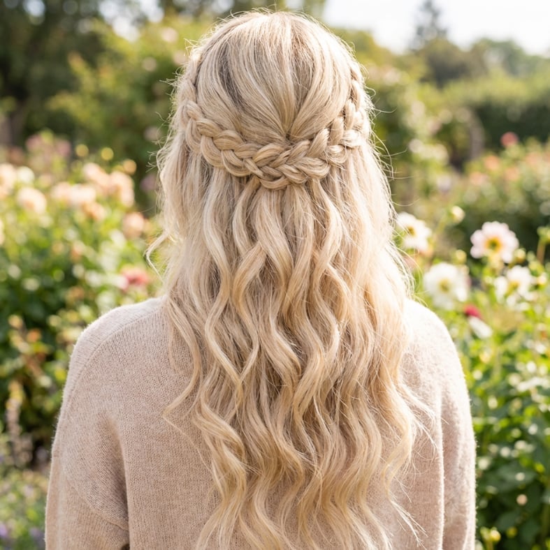 Ash Blonde Half Up Half Down With Braids — Trendy Formal Hair
