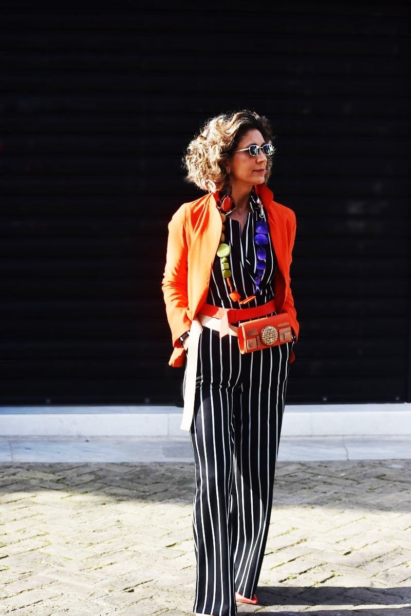 Orange Blazer Striped Jumpsuit — Trendy French Outfits