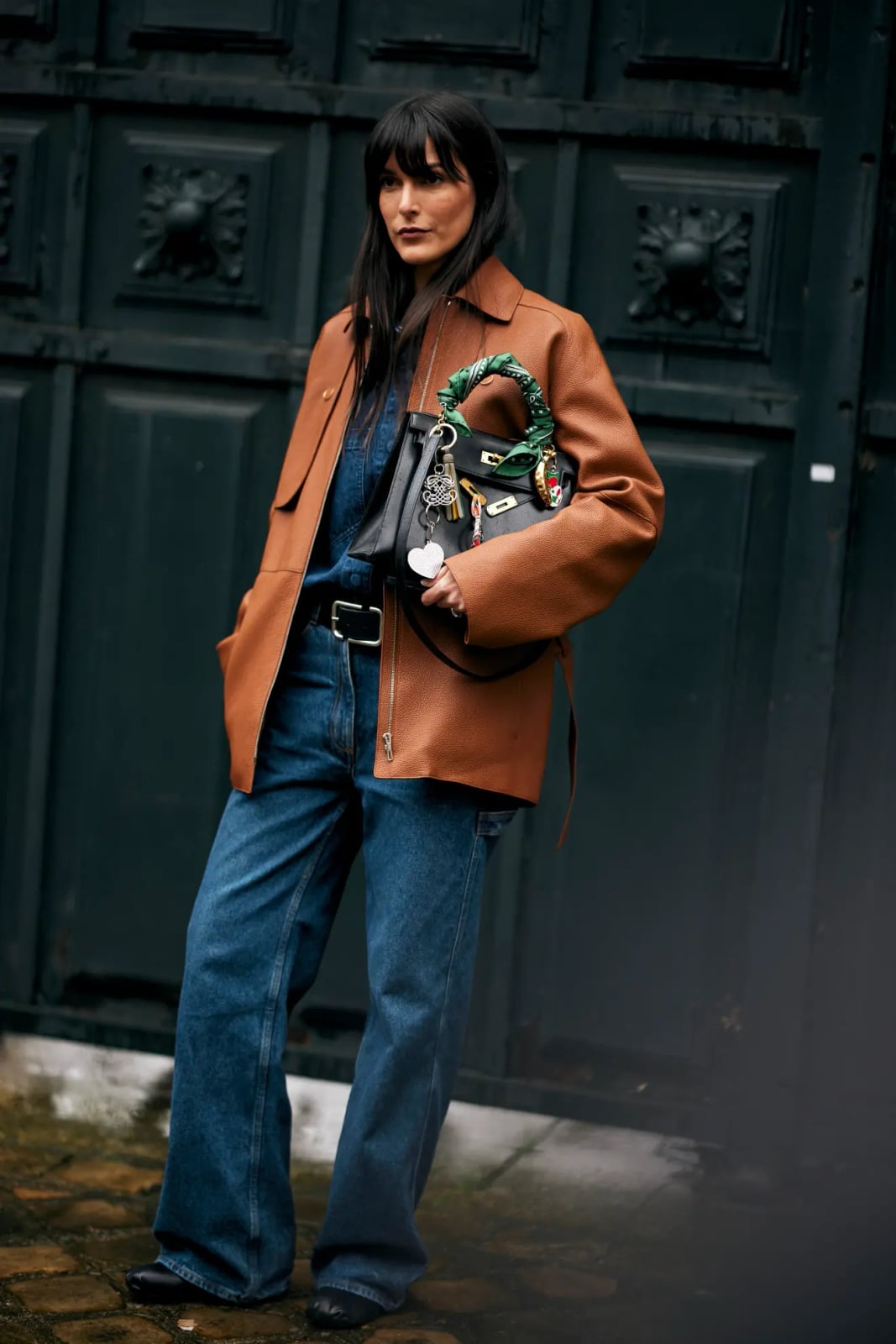 Brown Leather Jacket Denim Shirt — Trendy French Outfits