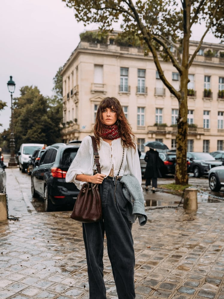White Ruffled Blouse Wide Leg Jeans — Trendy French Outfits