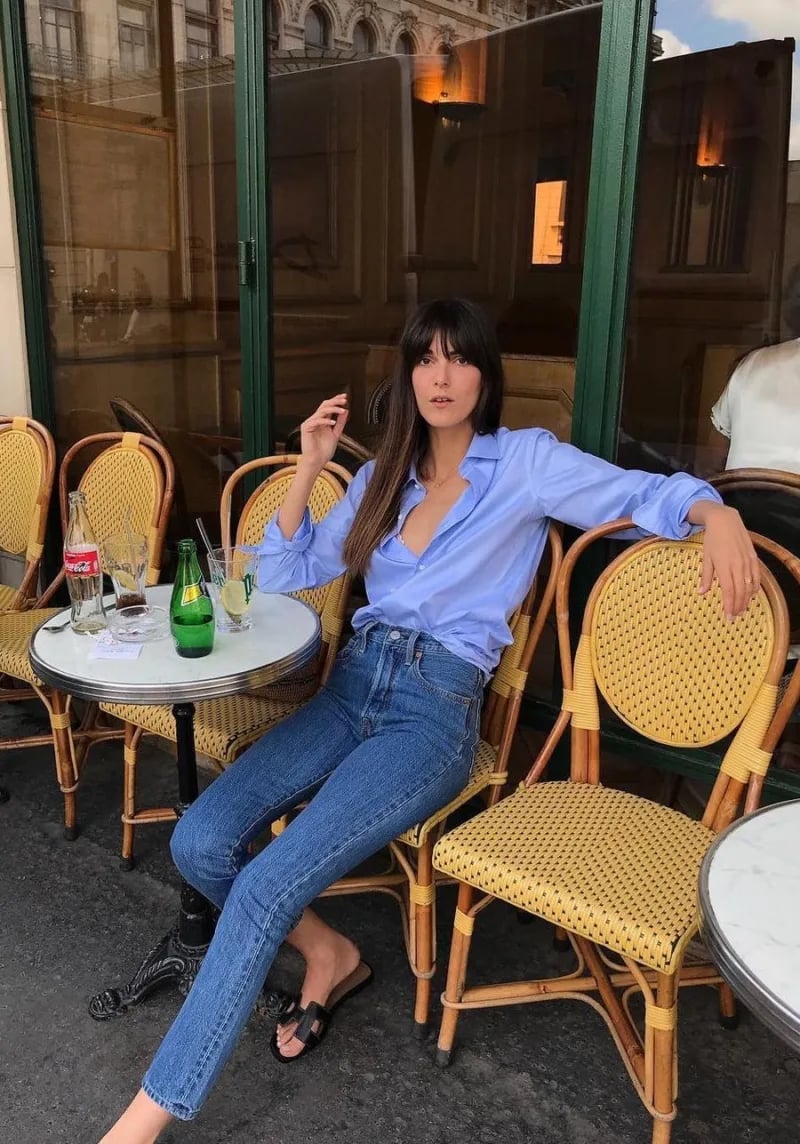 Oversized Blue Button-Down Shirt With Jeans — Trendy French Style