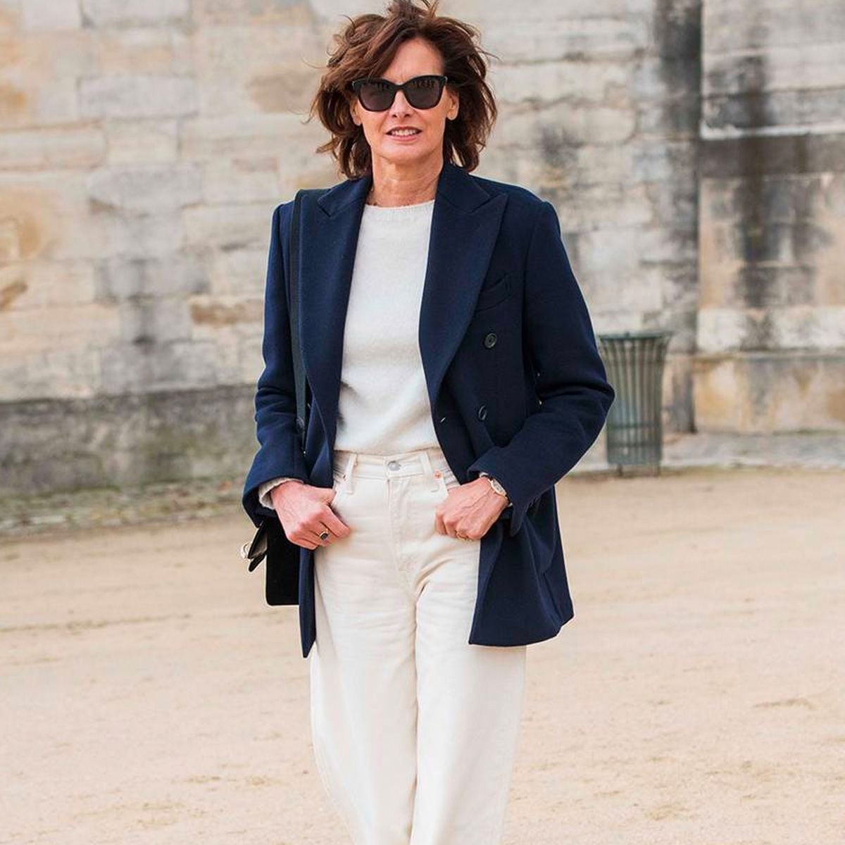 Navy Blazer With Cream Pants — Trendy French Style