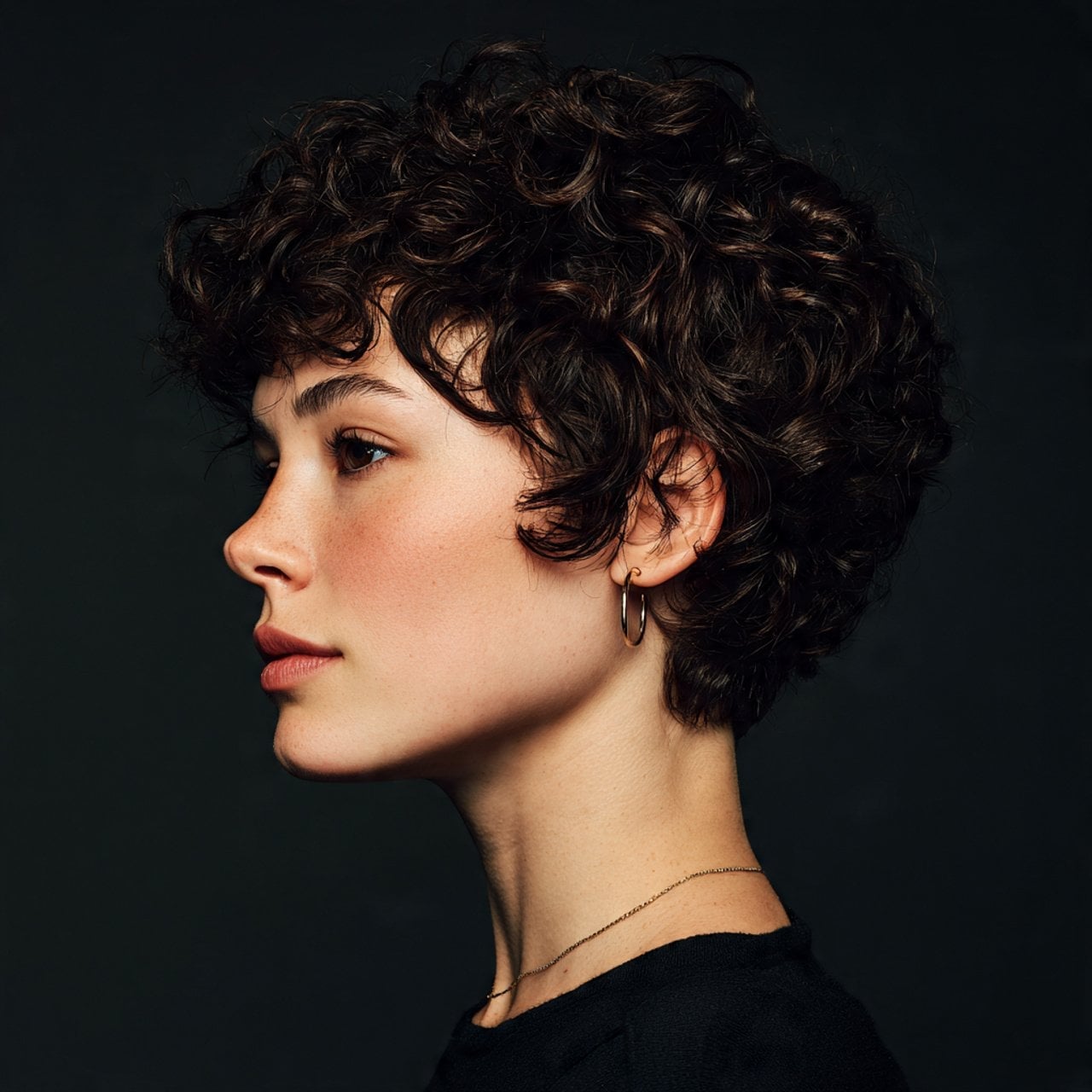 Short Curly Pixie With Dark Brown Hair — Trendy Frizzy Hair