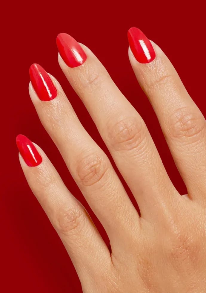 Vibrant Bright Red Medium Almond Nails Vibrant Bright Red Medium Almond Nails — Trendy Gel Nails Polish