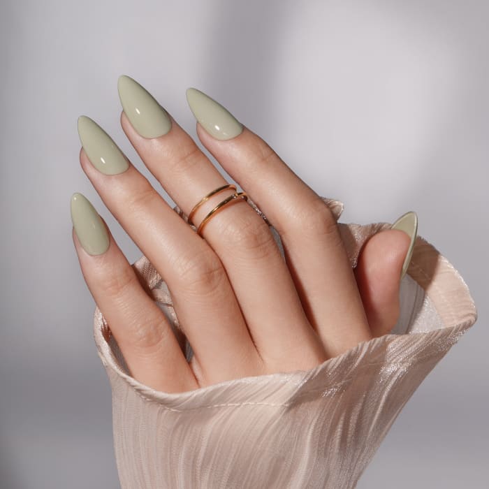 Muted Sage Green Long Stiletto Nails Muted Sage Green Long Stiletto Nails — Trendy Gel Nails Polish