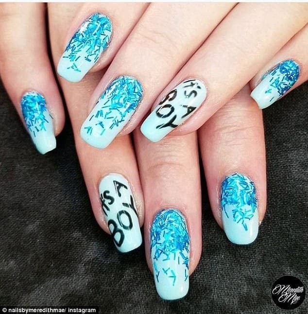 Long Coffin Blue with 'It's a Boy' Text Long Coffin Blue with 'It's a Boy' Text — Trendy Gender Reveal Nails
