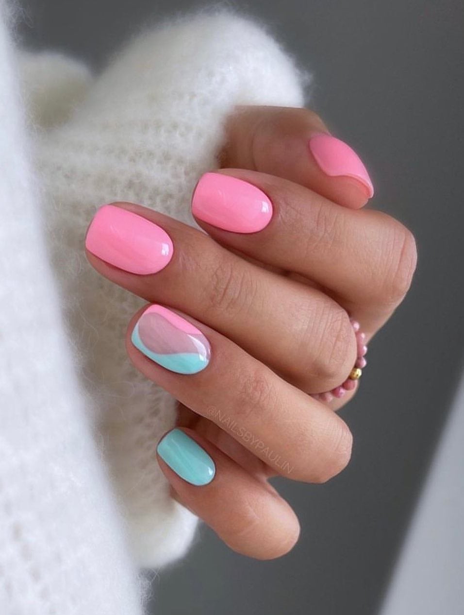 Short Pink and Blue Abstract Color Block Short Pink and Blue Abstract Color Block — Trendy Gender Reveal Nails