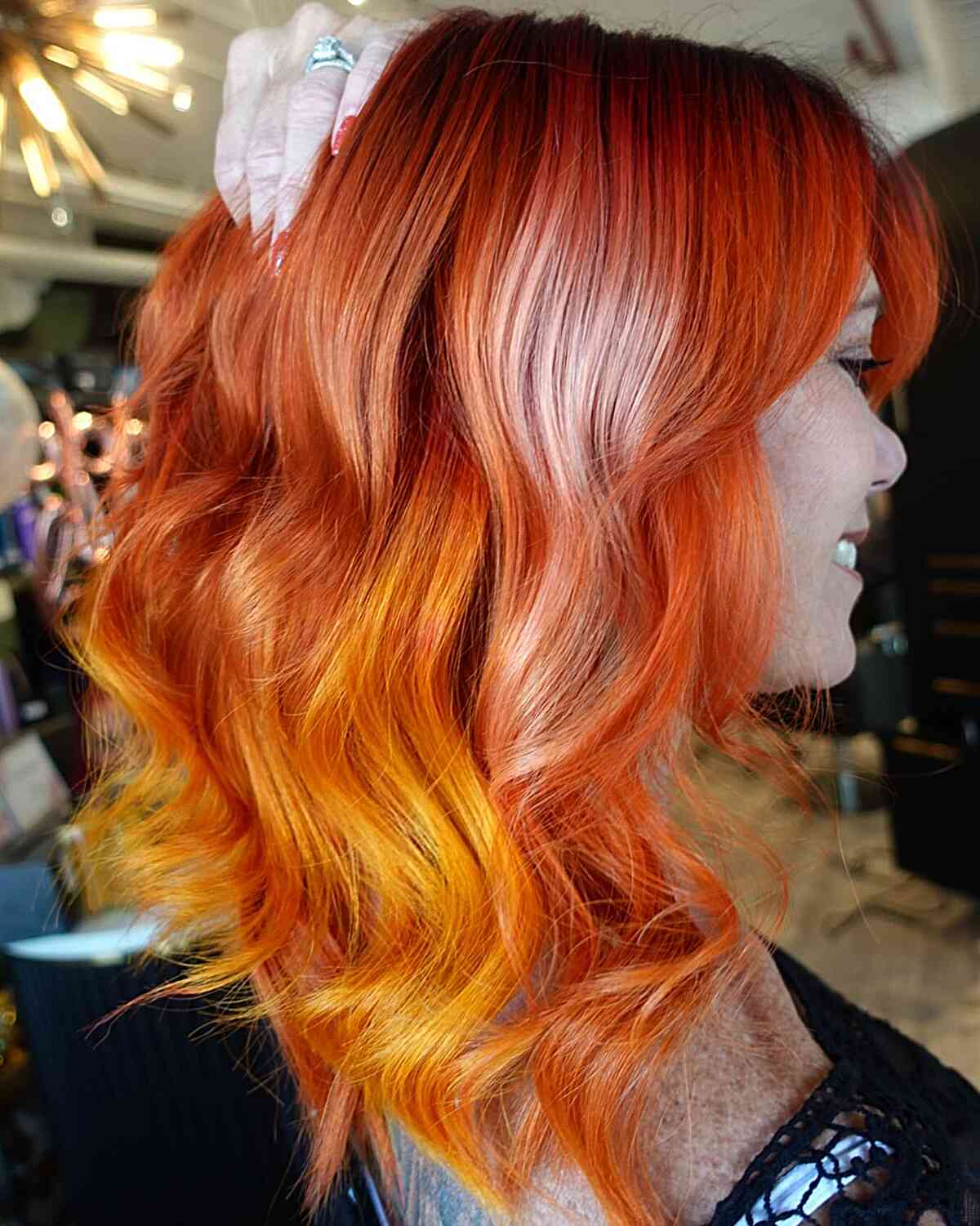 Fiery Orange Ombre Lob Fiery Orange Ombre Lob — Trendy Ginger Hair Color