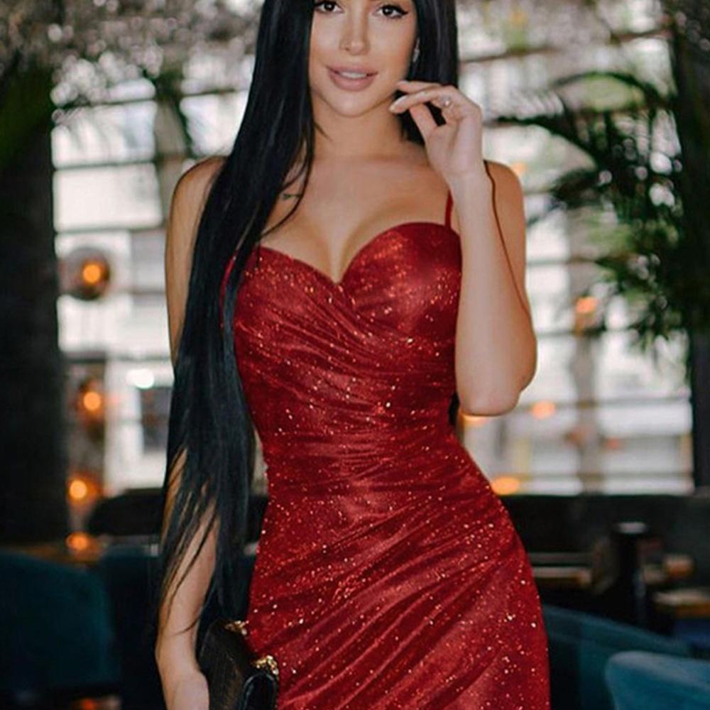 Red Sparkly Spaghetti Strap Mini Dress Red Sparkly Spaghetti Strap Mini Dress — Trendy Going Out Outfits Night Club