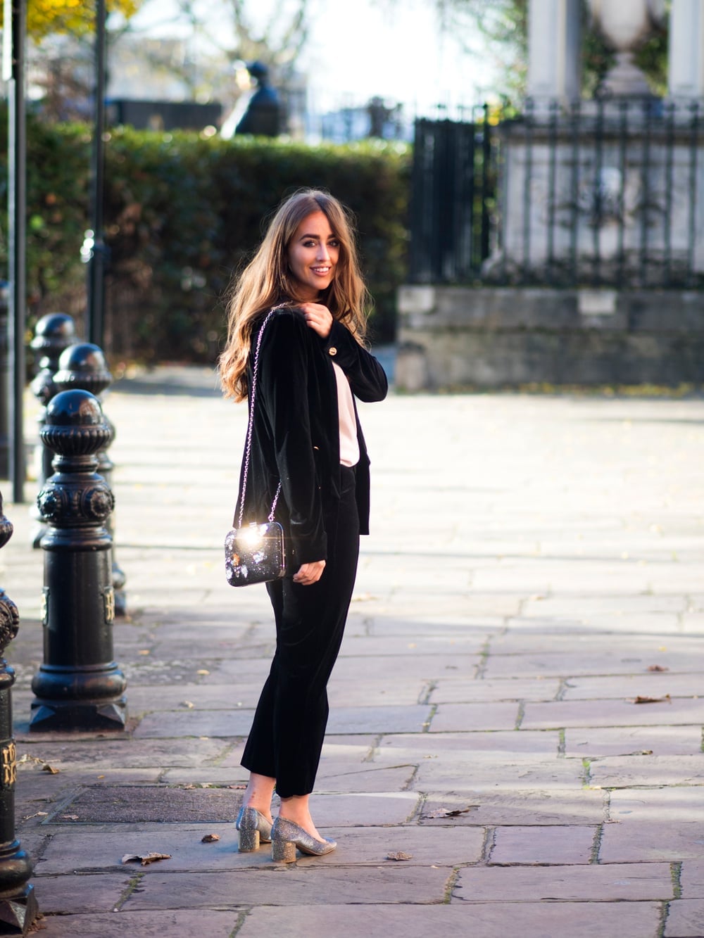 Black Velvet Suit With Sparkly Accessories Black Velvet Suit With Sparkly Accessories — Trendy Going Out Outfits Night Club