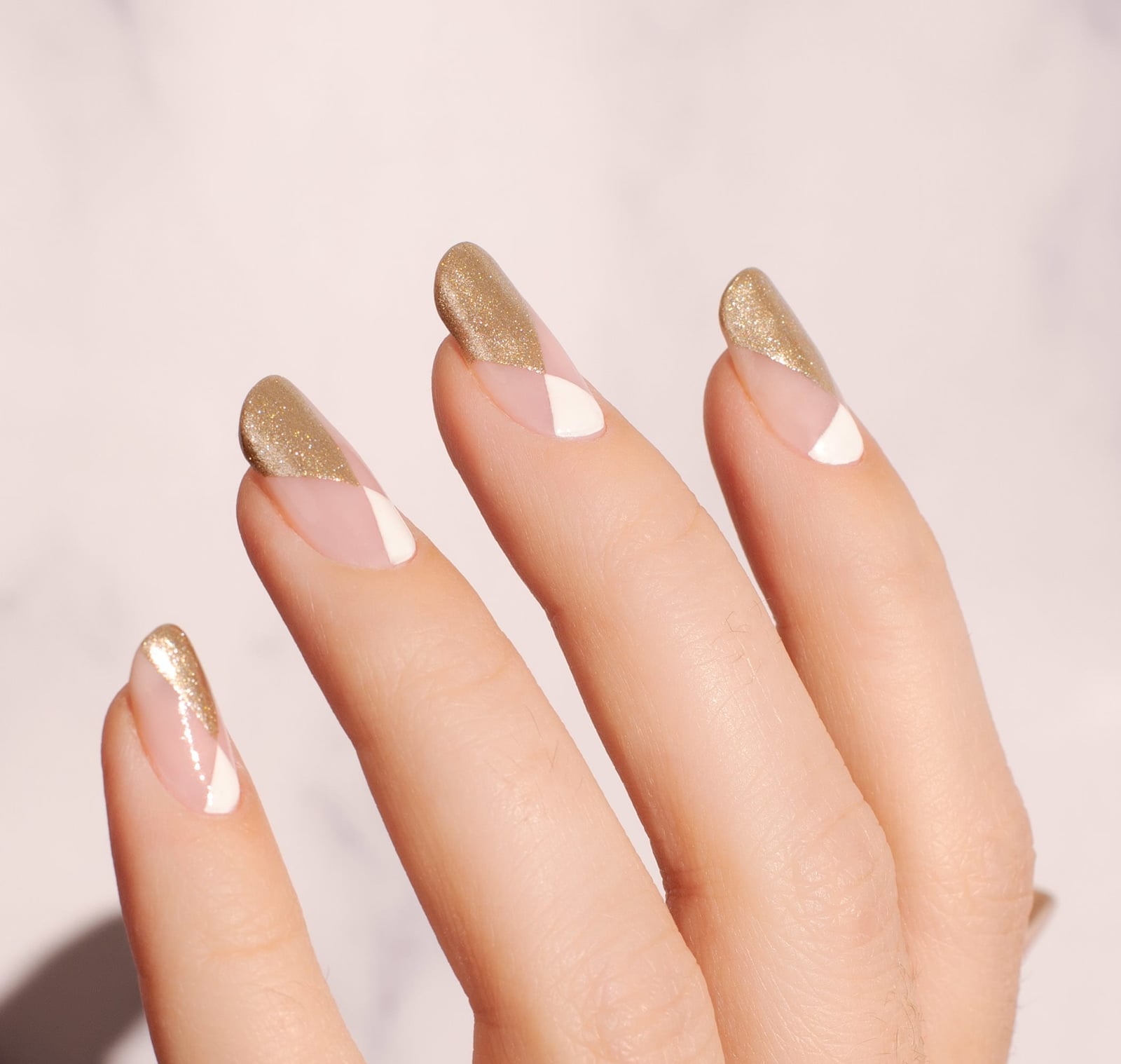 Medium Almond Nails Geometric Gold Glitter French — Trendy Gold Nails