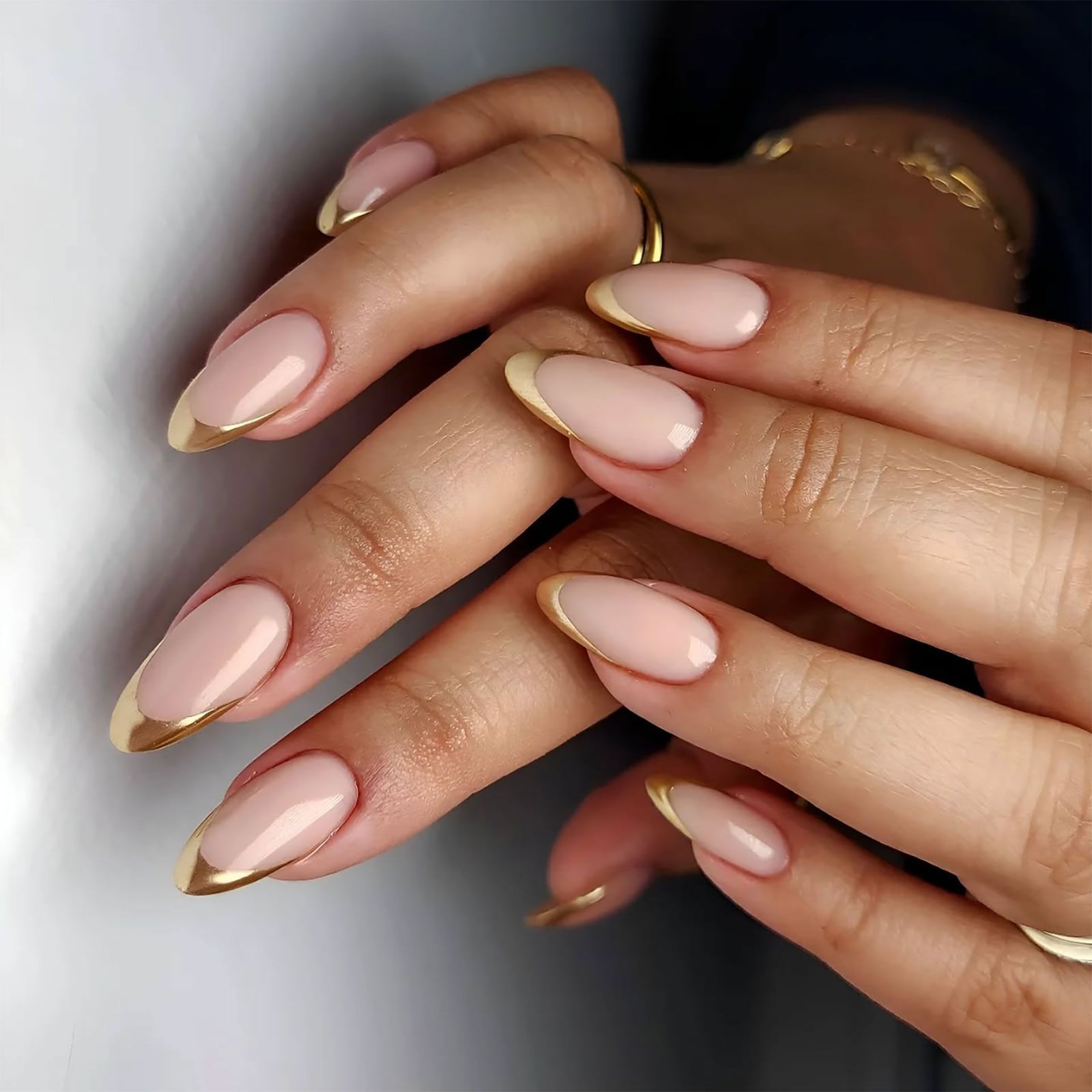 Medium Almond Nails With Classic Gold French Tip — Trendy Gold Nails