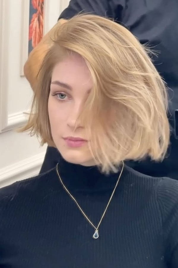 Chin Length Tousled Golden Blonde Bob, Wavy Chin Length Tousled Golden Blonde Bob, Wavy — Trendy Golden Blonde