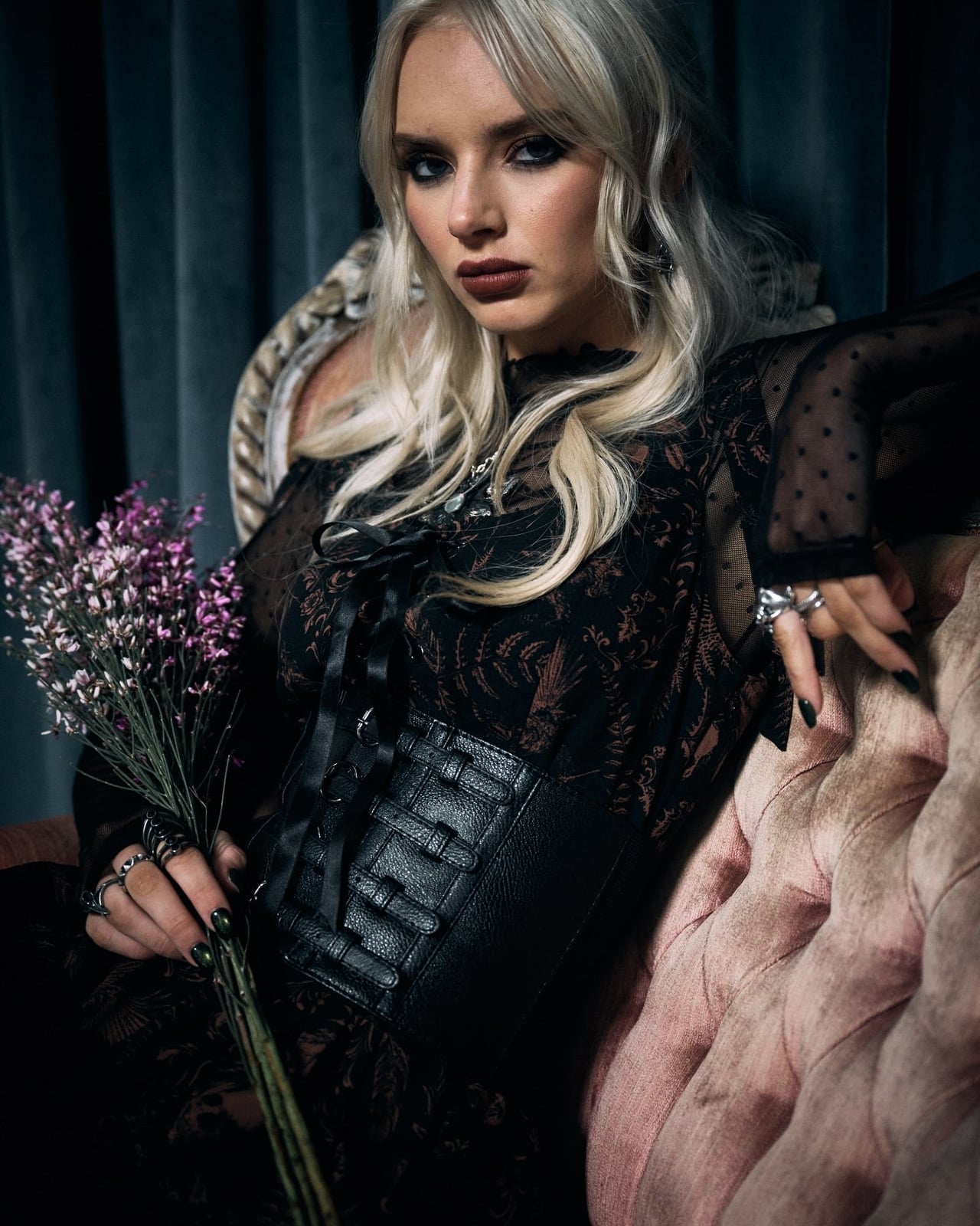 Lace Top Layered Under a Leather Corset Lace Top Layered Under a Leather Corset — Trendy Goth Outfits