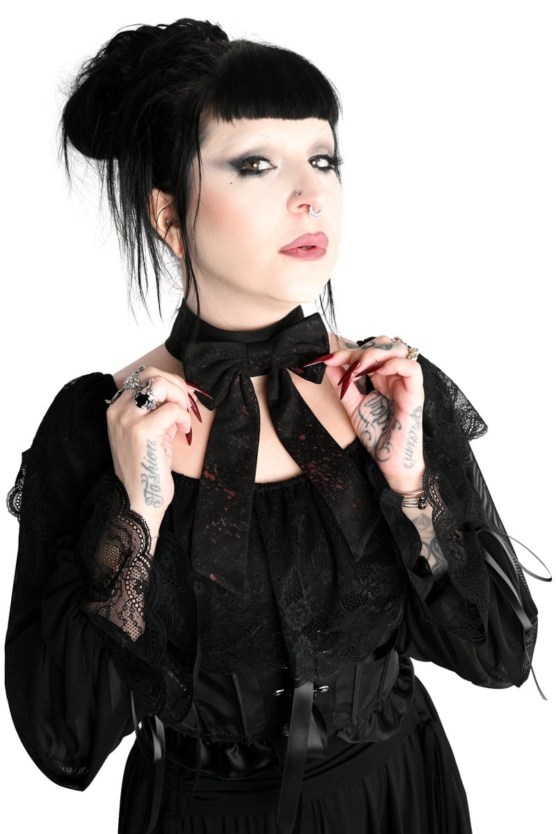 Sheer Lace Top with Dramatic Bow Collar Sheer Lace Top with Dramatic Bow Collar — Trendy Goth Outfits