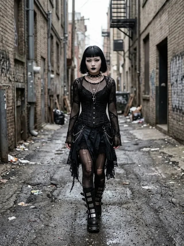 Layered Lace and Corset Outfit with Chain Details Layered Lace and Corset Outfit with Chain Details — Trendy Goth Outfits