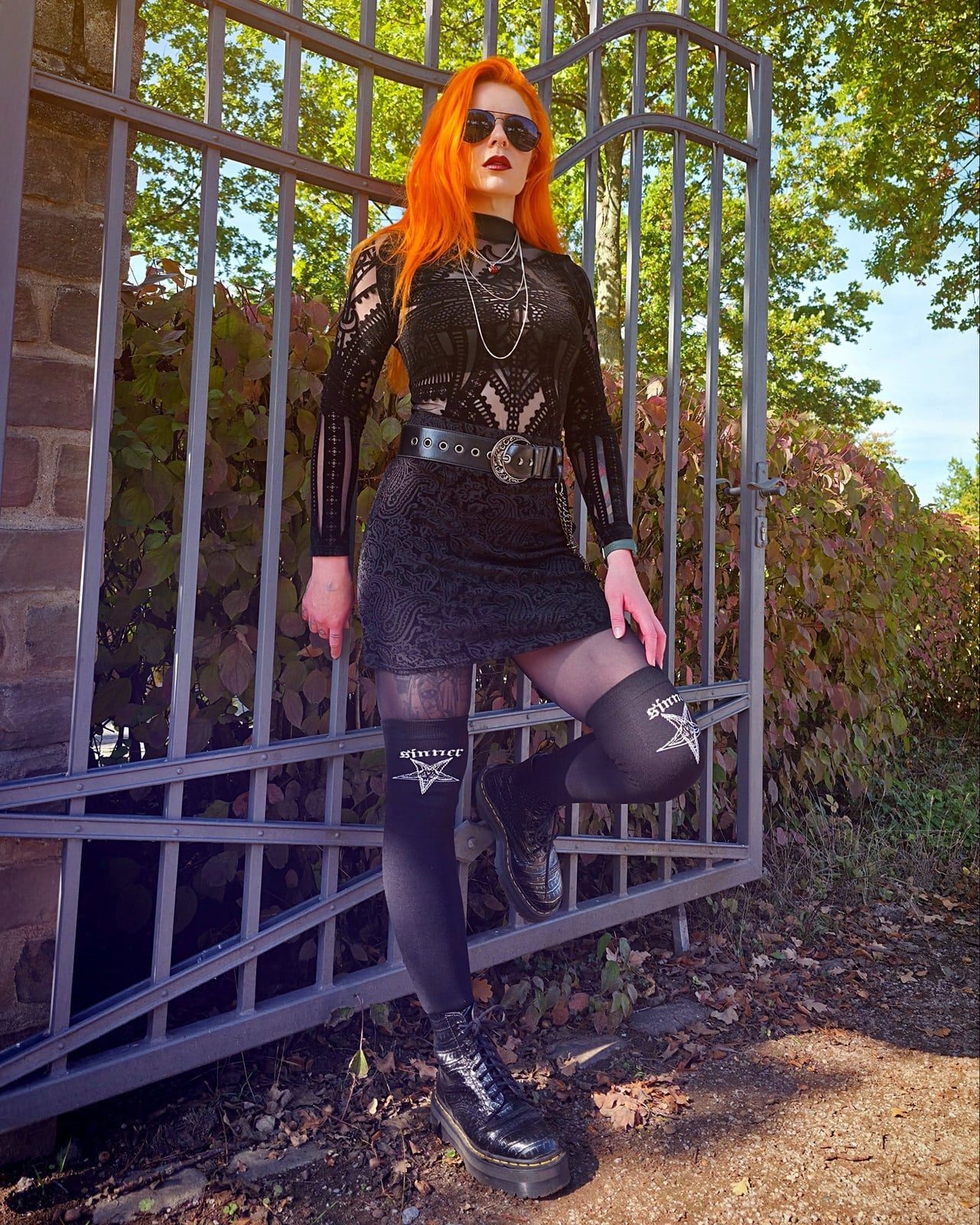 Textured Dress with Symbolic Knee-High Socks Textured Dress with Symbolic Knee-High Socks — Trendy Goth Outfits