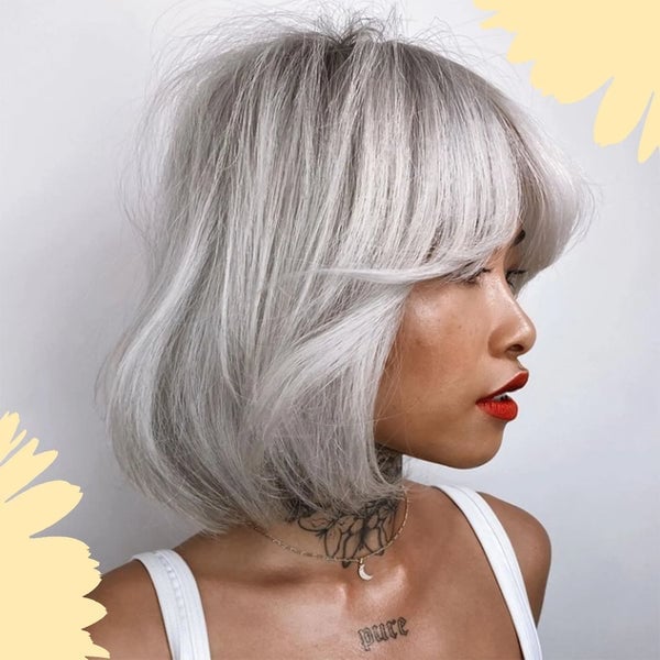 Chin Length Icy Platinum Gray Bob With Viewed From A Front Side Angle Chin Length Icy Platinum Gray Bob With Viewed From A Front Side Angle — Trendy Gray Hair Color