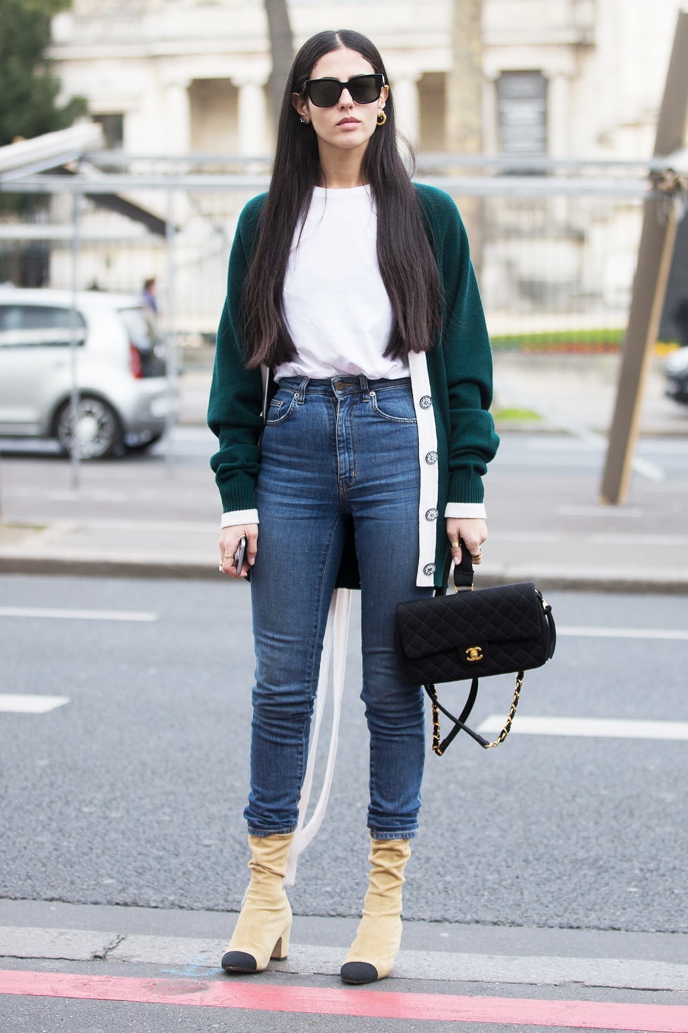 Dark Green Cardigan with Contrast Trim Styling — Trendy Green Cardigan Outfit