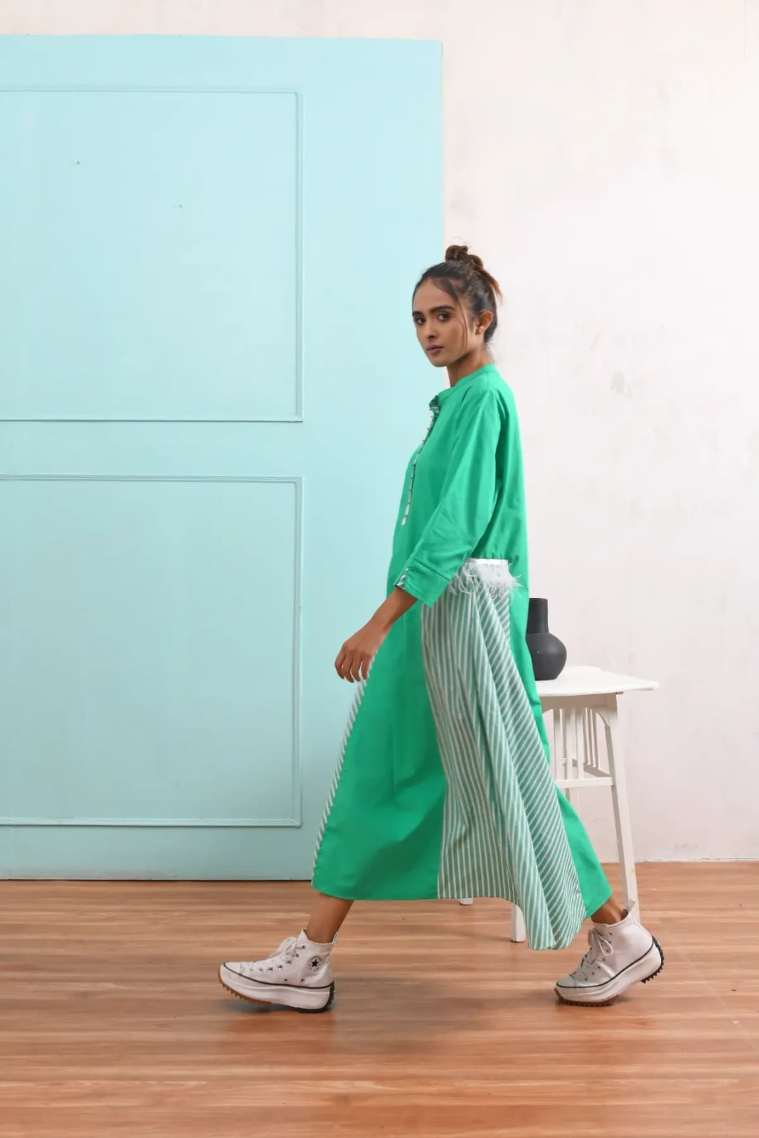 Bright Green Midi Dress with Striped Hem Bright Green Midi Dress with Striped Hem — Trendy Green Outfits