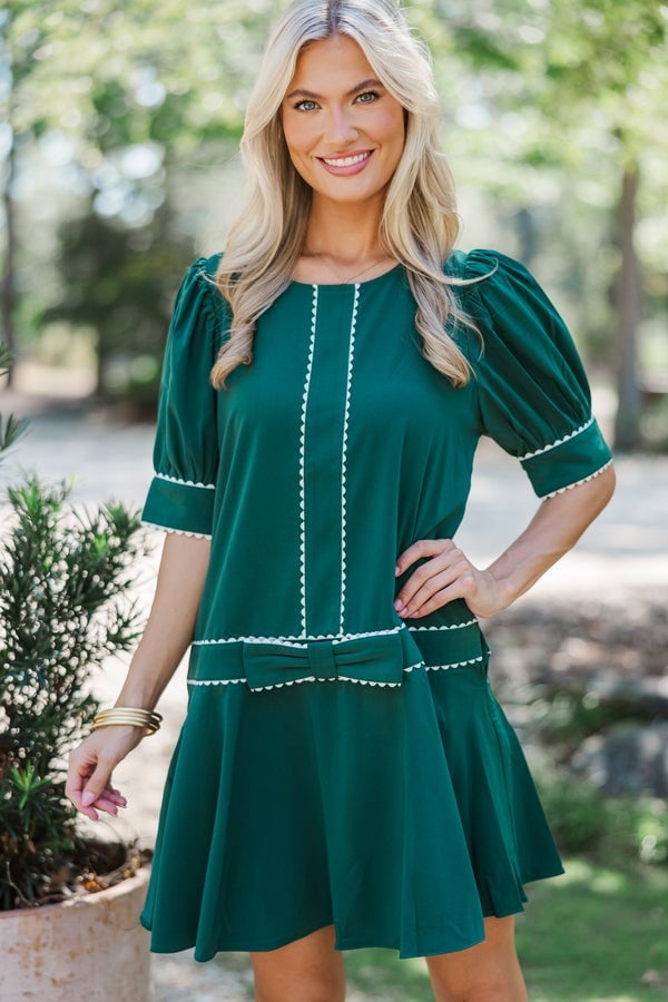 Deep Green A-Line Dress with Scalloped Trim Deep Green A-Line Dress with Scalloped Trim — Trendy Green Outfits