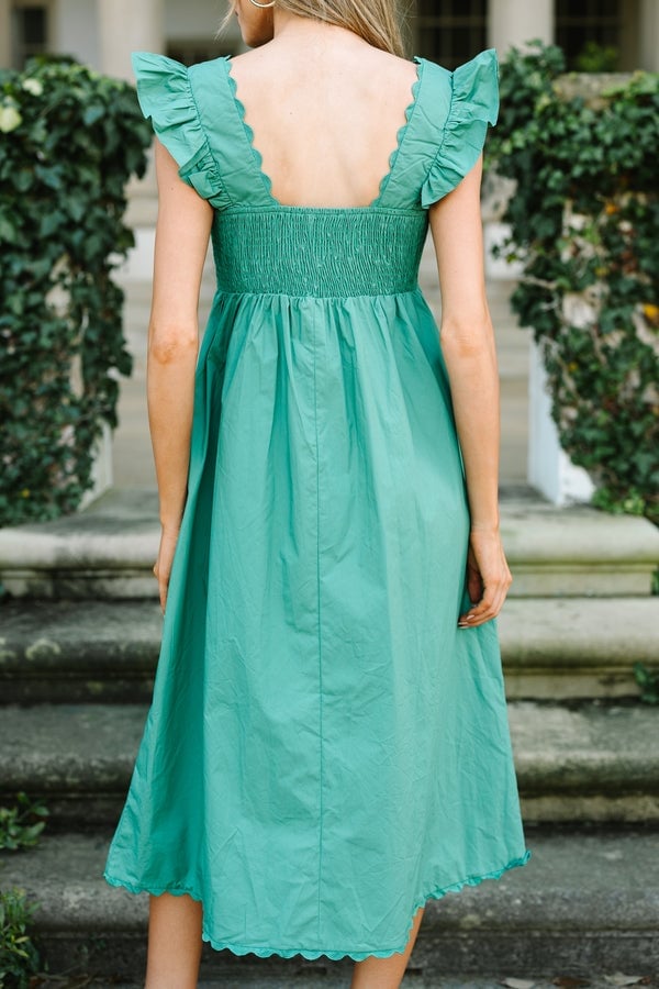 Teal Green A-Line Midi Dress with Flutter Sleeves Teal Green A-Line Midi Dress with Flutter Sleeves — Trendy Green Outfits