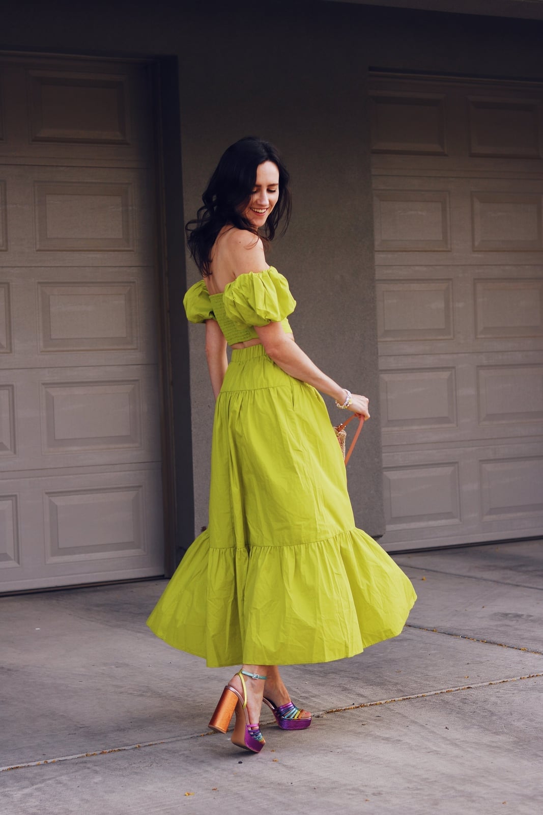 Lime Green Off-Shoulder Crop Top and Tiered Maxi Skirt Lime Green Off-Shoulder Crop Top and Tiered Maxi Skirt — Trendy Green Outfits