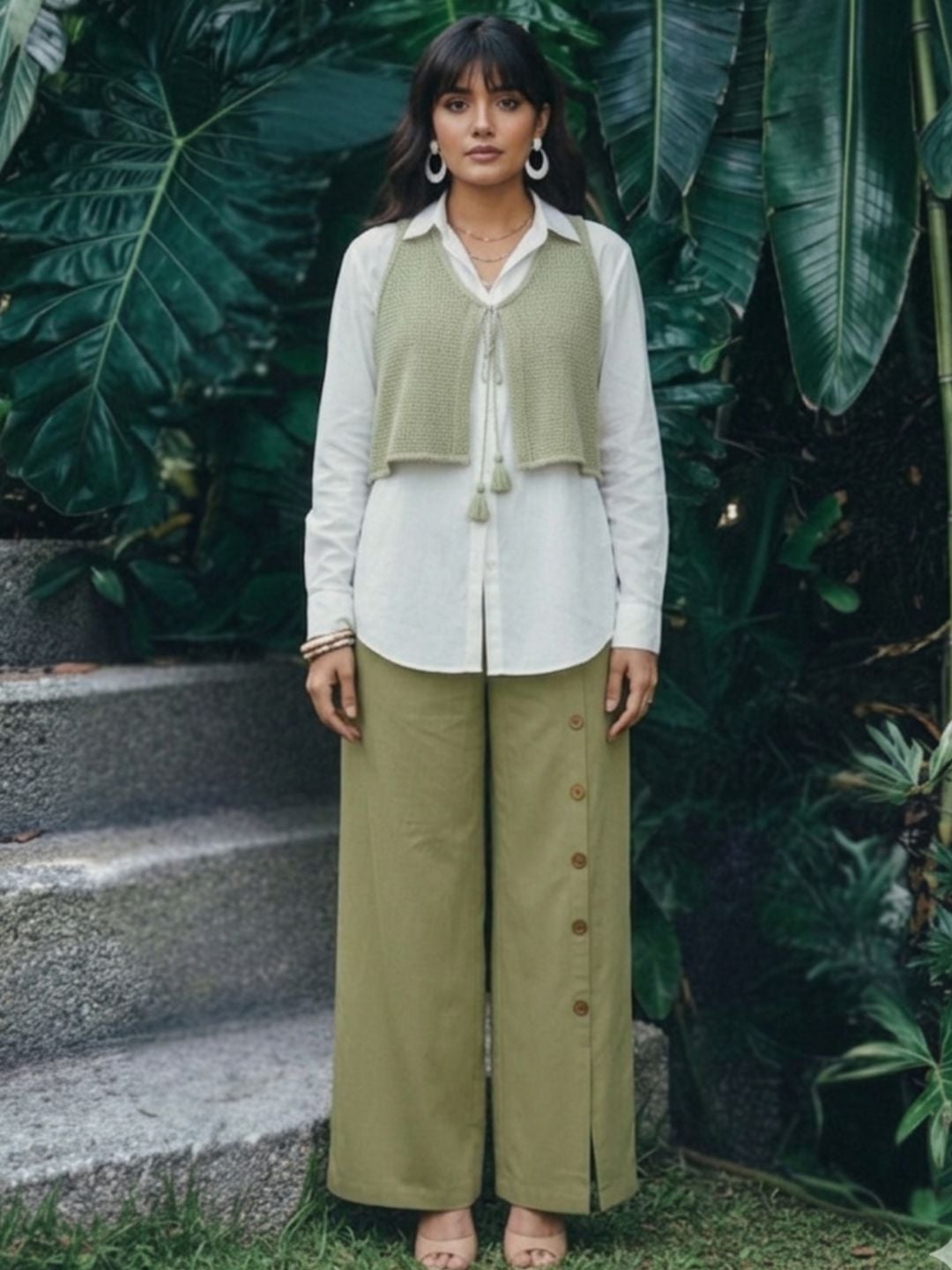 Olive Green Wide-Leg Trousers with White Shirt, Office-Safe Version Olive Green Wide-Leg Trousers with White Shirt, Office-Safe Version — Trendy Green Outfits