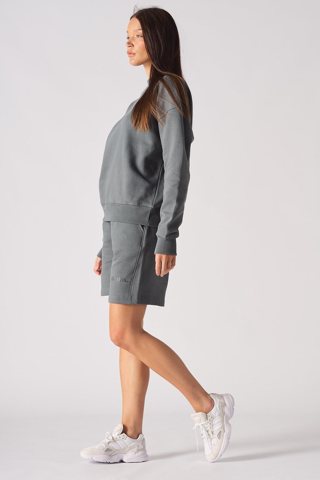 Grey Crew Neck Sweatshirt And Shorts Set Grey Crew Neck Sweatshirt And Shorts Set — Trendy Grey Hoodie Outfit