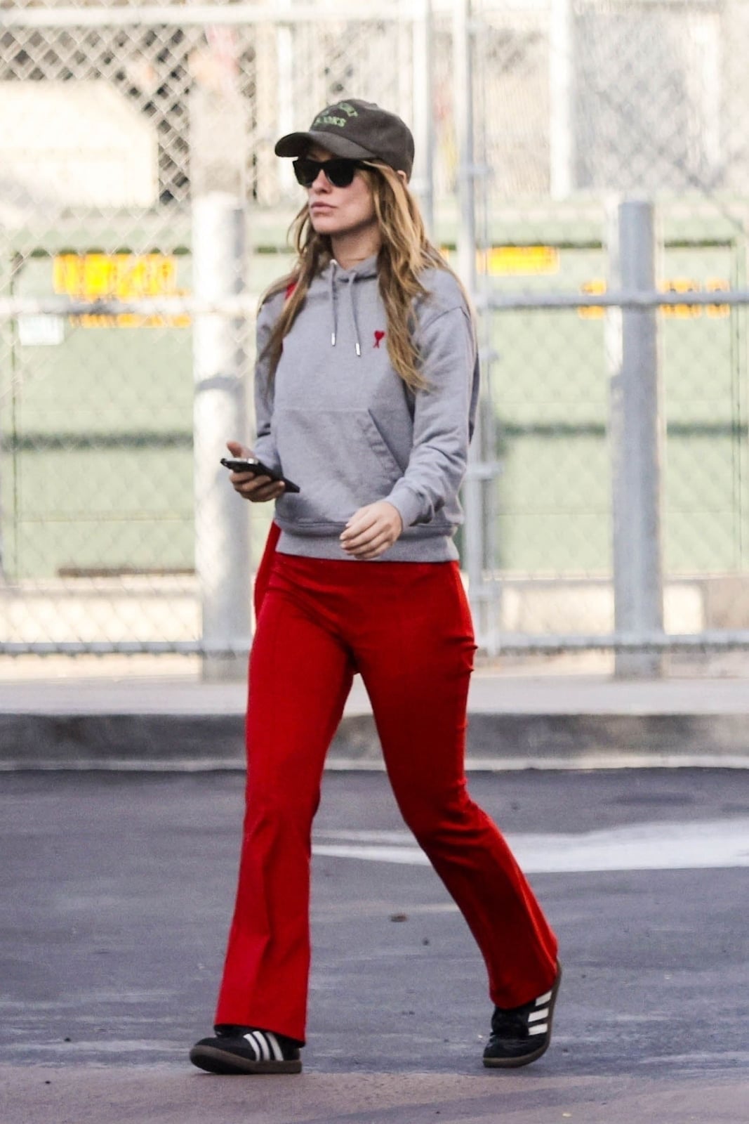 Grey Hoodie With Red Flare Pants Grey Hoodie With Red Flare Pants — Trendy Grey Hoodie Outfit